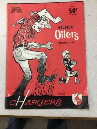Houston Oilers At Chargers Balboa Stadium 1962 9/23/1962 Afl Program G
