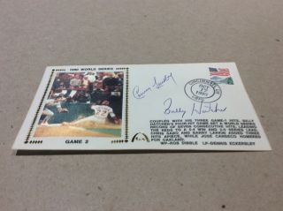 Carney Langford And Billy Hatcher Signed 90 World Series Gm 2 First Day Cover