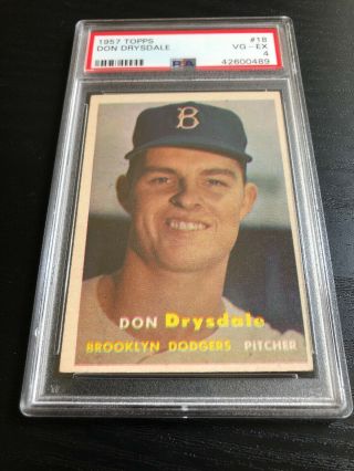 1957 Topps 18 Don Drysdale - Rookie Rc - Psa 4 Vg - Ex - Hof - Dodgers (0489)