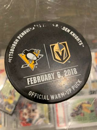 2/6 2018 Pittsburgh Penguins Las Vegas Golden Knights Game Warm - Up Puck