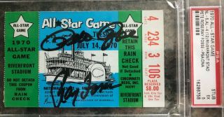 1970 Mlb All Star Game Ticket Pete Rose Ray Fosse Auto Signed Cincinnati Reds