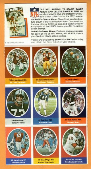 1972 Sunoco Nfl Action Stamps - 9 Stamp Sheet - Dick Butkus,  Ralph Neely,