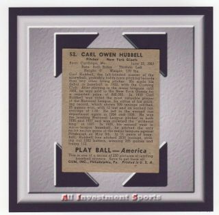 1939 Play Ball CARL HUBBELL 53 VG - EX baseball card for set M91C 2