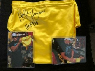 Hulk Hogan Autographed Yellow Trunks Two Signatures W/ Picture Of Hogan Signing