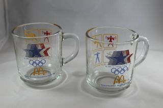 Set Of 2 Vintage 1984 Mcdonalds Los Angles Olympics Glass Coffee Mug Cups