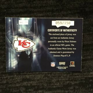 PRIEST HOLMES CHIEFS 2005 PLAYOFF ABSOLUTE STAR GAZING SG - 25 PATCH d 59/150 2