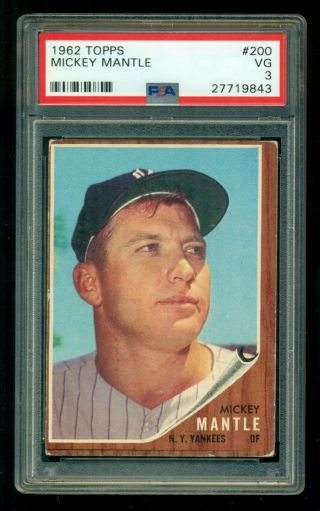 1962 Topps Mickey Mantle 200 Psa 3 Graded