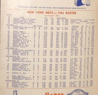 APR 9 1963 YORK METS VS ST LOUIS CARDINALS OPENING DAY PROGRAM POLO GROUNDS 3