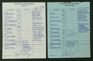 Boston 6/5/90 Game Lineup Cards From Umpire Don Denkinger