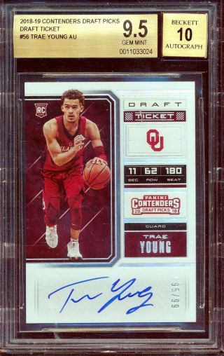 2018 - 19 Contenders Draft Ticket Trae Young Rc Rookie Auto 95/99 Bgs 9.  5/10