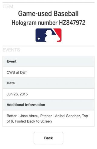 2015 Mlb Game Baseball Authenticated Tigers White Sox Jose Abreu V Sanchez