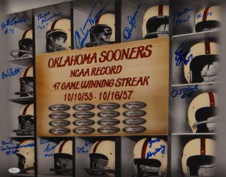 1953 - 57 Oklahoma Sooners Autographed 16x20 47 Game Winning Streak Photo - Jsa Auth