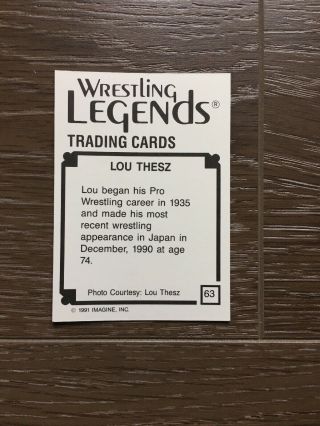Lou Thesz Autographed Signed 1991 Imagine Wrestling Legends Card 63 055 2