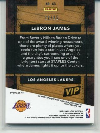 Lebron James 2019 The National VIP Gold Pack Jersey Green Scope Prizm 12/25 2