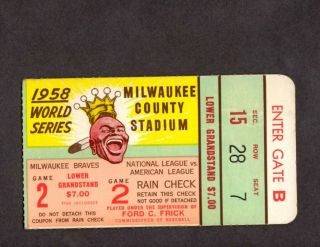 1958 World Series Ticket Stub York Yankees @ Milwaukee Braves Game 2