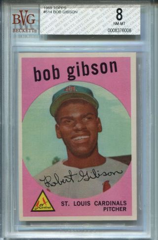 1959 59 Topps Baseball 514 Bob Gibson Rookie Card Rc Bvg Nm - Mt 8