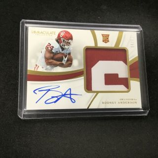 Rodney Anderson 2019 Panini Immaculate Collegiate Rookie Patch Auto 13/99 Rc Jk