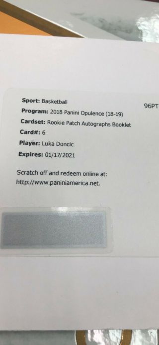 2018 - 19 Panini Opulence Booklet Rc Luka Doncic Rookie Jumbo Patch Auto /25