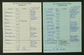 Kansas City 4/30/97 Game Lineup Cards From Umpire Don Denkinger