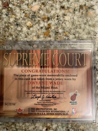 04 - 05 Dwayne Wade - Heat Skybox Supreme Court Game Worn Jersey Card 2