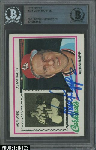1978 Topps 324 Vern Rapp Signed Auto St.  Louis Cardinals Bgs Bas Authentic