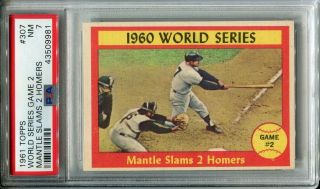 1961 Topps 307 Mickey Mantle Slams 2 Homers Psa 7 Nm York Yankees