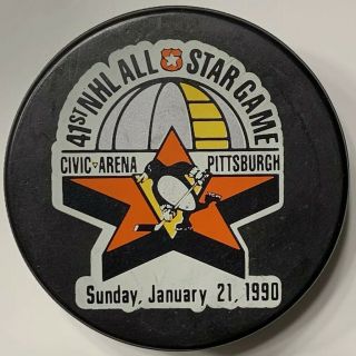 1990 41st Nhl All Star Pittsburgh Penguins Civic Arena Souvenir Lemieux Puck