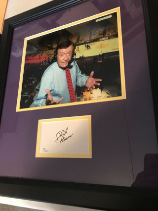 Chick Hearn Lakers Signed Index Card W/ Jsa - Framed & Matted Color Photo