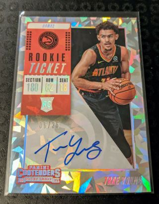 2018 - 19 Contenders TRAE YOUNG Rookie Ticket Cracked Ice Auto /25 2