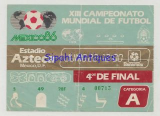 1986 Mexico World Cup Argentina - England Q.  Final Match Soccer Football Ticket