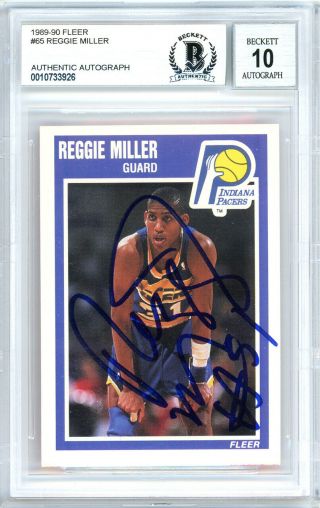 Reggie Miller Autographed 1989 - 90 Fleer Card Pacers Gem 10 Beckett 10733926