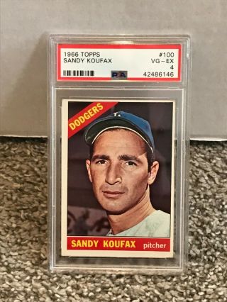 1966 Topps 100 - Sandy Koufax - Psa 4 Vg - Ex - La Los Angeles Dodgers
