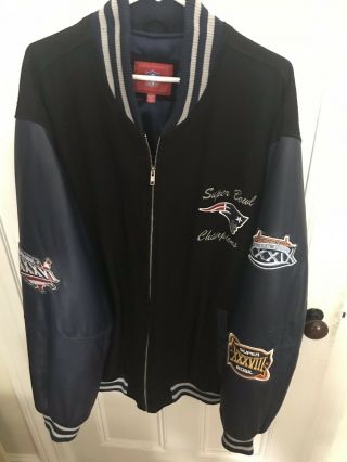 England Patriots 3 Time Bowl Champions Leather/wool Jacket Xx Large
