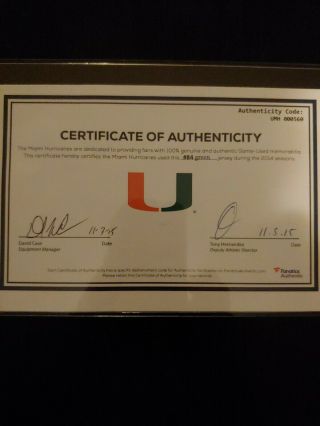 Miami Hurricanes Game Jersey size 40 3