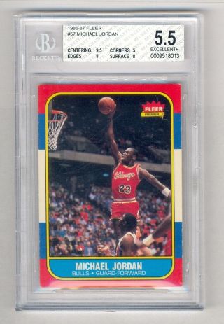 Michael Jordan 1986 - 87 Fleer Rookie Rc 57 Bulls Bgs 5.  5 Ex,  (9.  5 Centering)