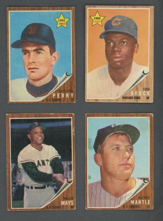 1962 Topps Baseball Complete Set (598) W/ Mantle Brock Perry Mays Koufax Banks