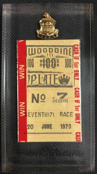 1970 Queens Plate Horse Race Betting Ticket,  Press Pin Lucite Woodbine Track
