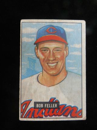 1951 Bowman Baseball Card: Bob Feller 30 Cleveland Indians.  Hall Of Fame.  Vg