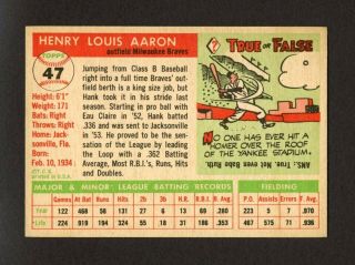 1955 Topps 47 Hank Aaron - Milwaukee Braves HoF 2nd Year - CENTERED - NM - MT, 2