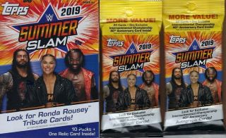 2019 Topps Wwe Summer Slam Wrestling Cards 1 - Blaster,  2 - Fat Packs Combo Set