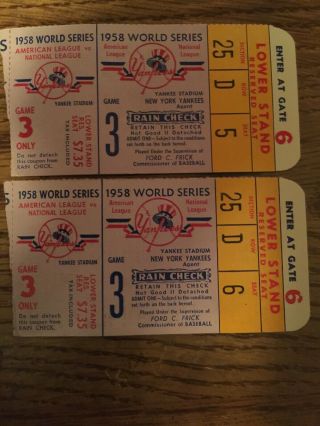 Milwaukee Braves At Ny Yankees Vintage 1958 World Series Ticket Stub Game 3