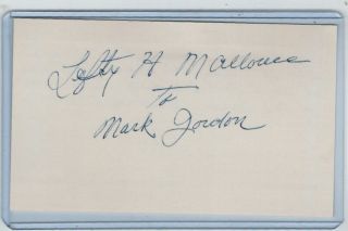 Howard Ben Lefty Mallonee Index Card Signed 1921 Philadelphia A 