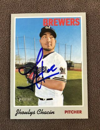 Jhoulys Chacin Signed 2019 Topps Heritage Autographed Card Tough Auto Brewers