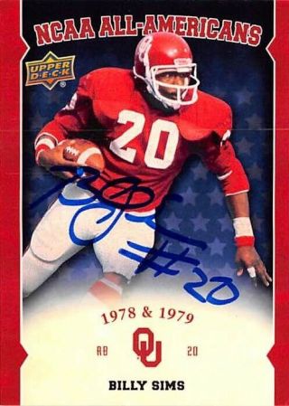 Billy Sims Autographed Football Card 2011 Upper Deck Ncaa All Americans Aabs