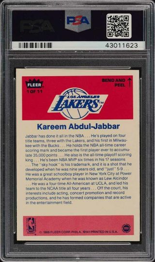 1986 Fleer Sticker Kareem Abdul - Jabbar 1 PSA 9 (PWCC) 2