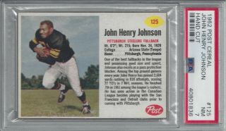1962 Post Cereal Football 125 John Henry Johnson Pittsburgh Steelers Psa 7