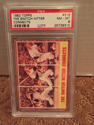 1962 Topps 318 The Switch Hitter Connects Mickey Mantle - Psa 8 Nm - Mt Centered