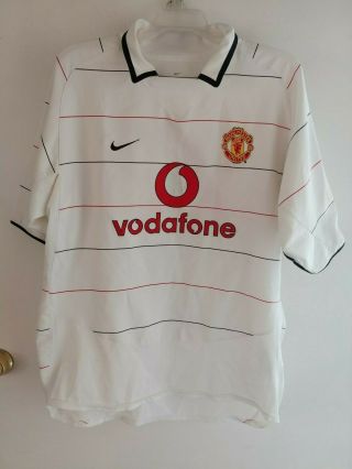 Manchester United Vodafone Nike Mens Soccer Polo Shirt White Jersey Size L