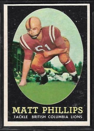1958 Topps Cfl Football: 68 Matt Phillips Rc,  B.  C.  Lions