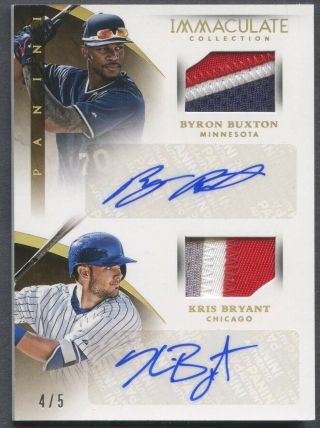 2015 Immaculate Byron Buxton Kris Bryant Dual 3 - Color Patch Signed Auto 4/5